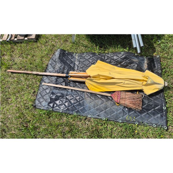 Broom, winter front , and umbrella