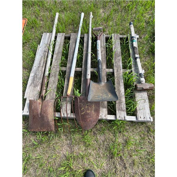 Pallet full of hand tools, garden tools