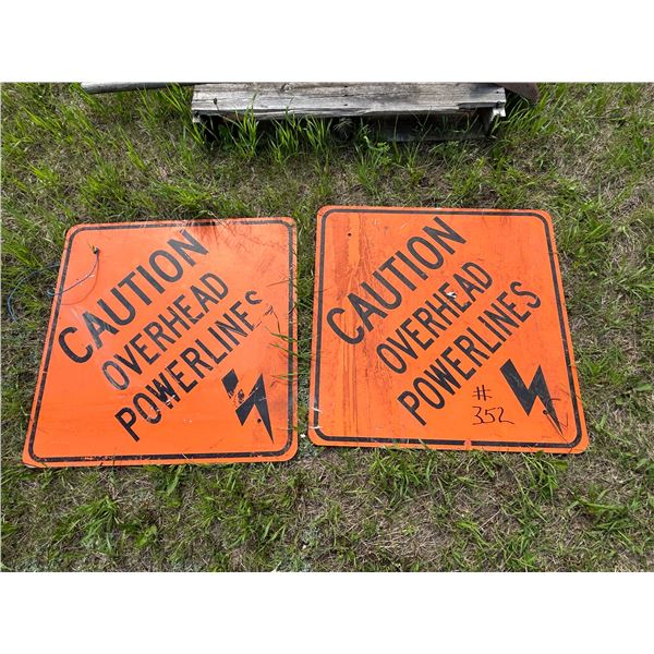 2- Caution overhead powerlines signs 29" X 29"