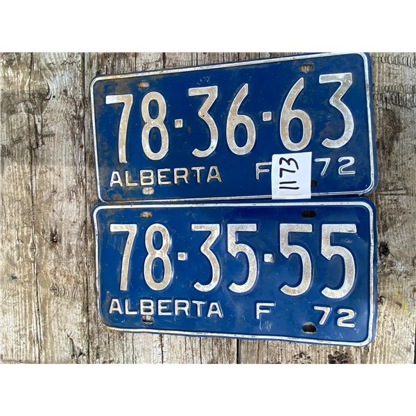2 blue 1972 plates, selling together