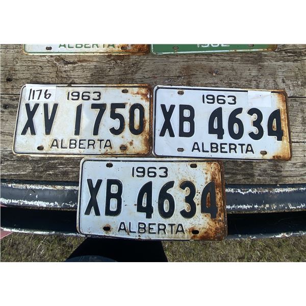 3 white 1963 licence plates