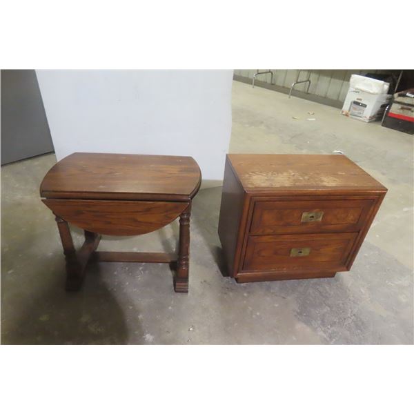 Oak End Table – 23" x 20" x 15" and Oak Dropleaf End Table