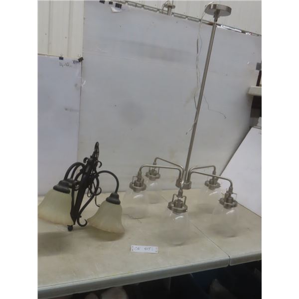 2 Hanging Light Fixtures: Brushed Stainless with 5 Bubble Glass Shades, 41" Tall & Matte Black with 