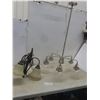 Image 1 : 2 Hanging Light Fixtures: Brushed Stainless with 5 Bubble Glass Shades, 41" Tall & Matte Black with 