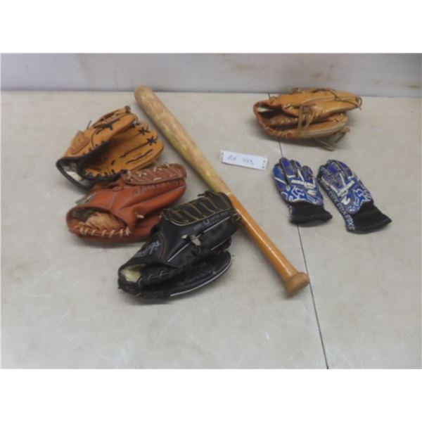 3 Baseball Gloves Kids and Adult, Wood Baseball Bat and Dirt Bike Riding Gloves