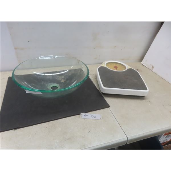 Glass Sink – 5½" H x 16" Across and Bathroom Scale