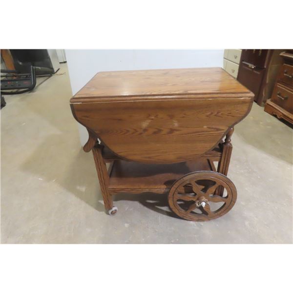 Oak Dropleaf Tea Cart