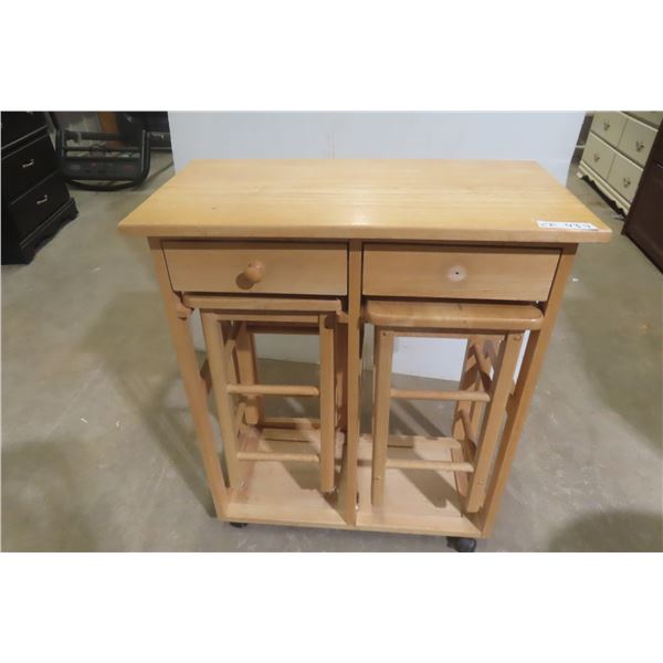 Rolling Dropleaf Breakfast Bar with 2 Nesting Stools