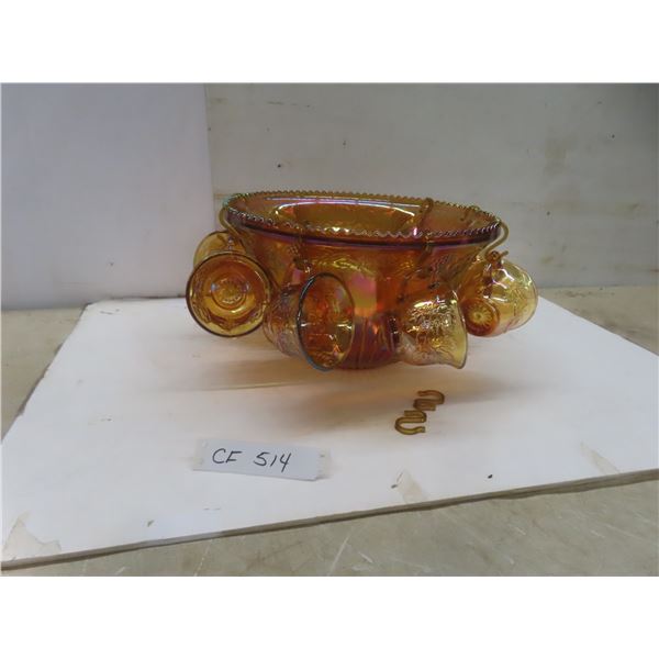 Carnival Glass Punch Bowl Set – 8 Pieces