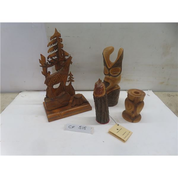 4 Wood Carvings – Tallest 13"