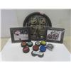 Image 1 : 10 Hockey Pucks Including Winnipeg Jets, 2 Pictures Edmonton Oilers 8" x 10" and NHL Steering Wheel 