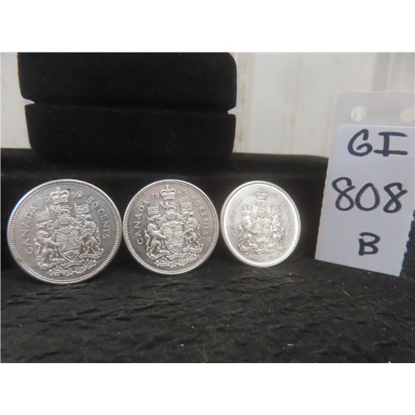 Canadian 50-Cent Coins 1960, 1963 and 1965 – Qty 3
