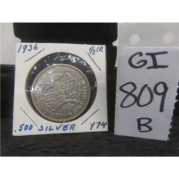 1936 Great Britain King George V Silver Half Crown Coin – 50% Silver