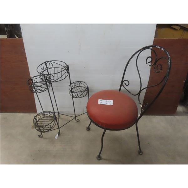 Wrought Iron Patio Chair and Plant Stand