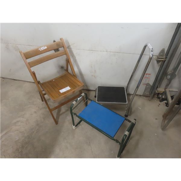Folding Wooden Chairs and 2X Step Stools