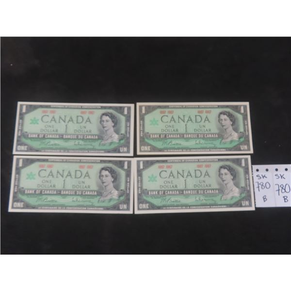 4x Uncirculated 1967 $1 Bills