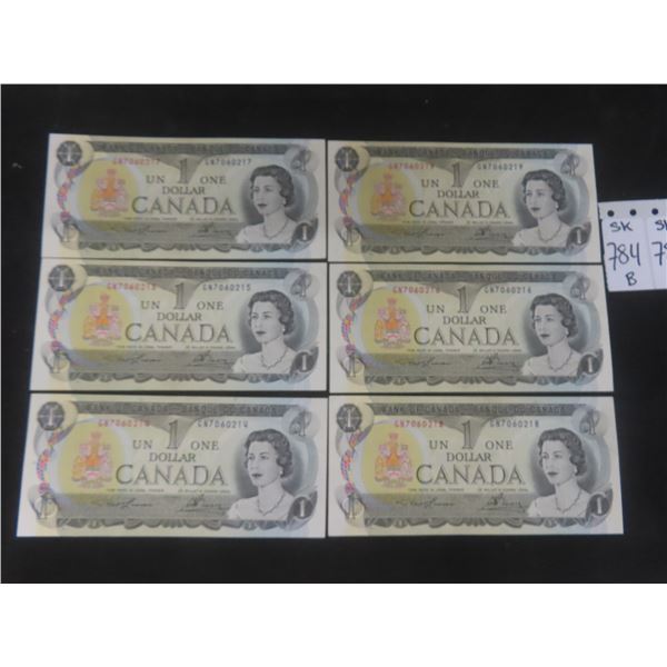 6x 1973 Uncirculated $1 Bills With Consecutive Serial No.