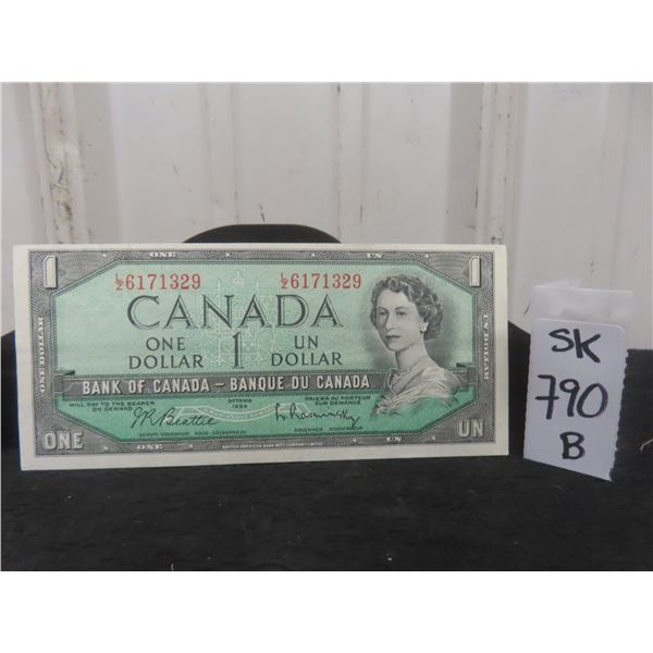 Uncirculated 1954 Canadian $1 Bill