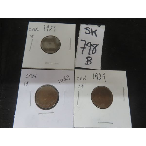 3x 1929 Canadian Small Cent