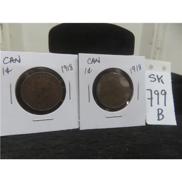 2x 1918 Canadian Large Penny
