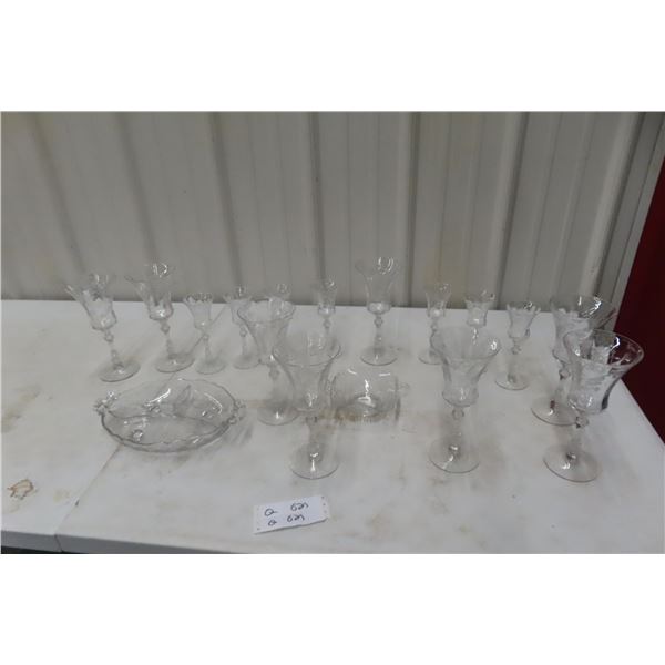 Etched Glass Tray,Goblets and More