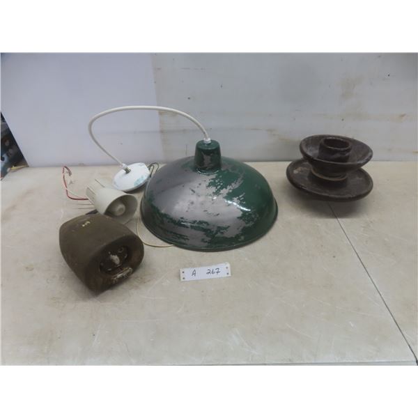 Vintage Ceramic Electrical Insulator, Metal Hanging Light – 16" Diameter, Siren and More