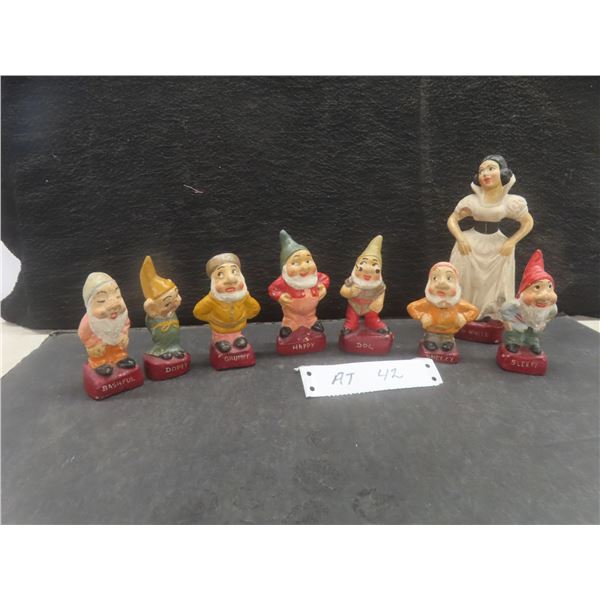 1945 Snow White and the Seven Dwarfs Chalkware Set – Tallest 7" (Some Damage on Dopey and Sneezy)