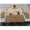 Image 1 : Vintage Hand-Knitted Wool Cowichan-Style Sweater – Hunting Theme Motif