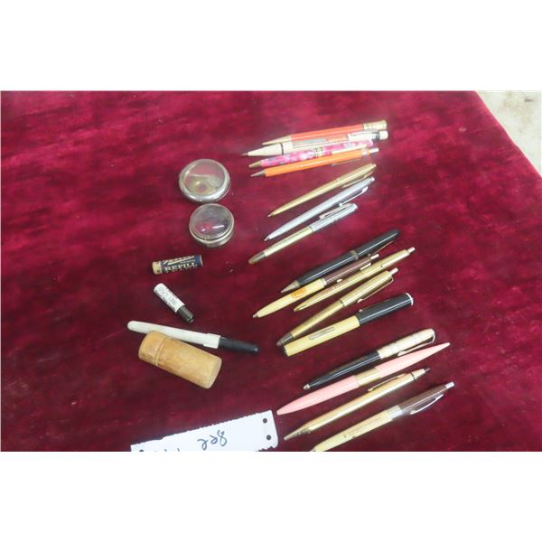 16 Vintage Pen and Pencil Lot: 6 Advertising Pens (Waterman, North-Rite, Imperial, Pool Elevators), 