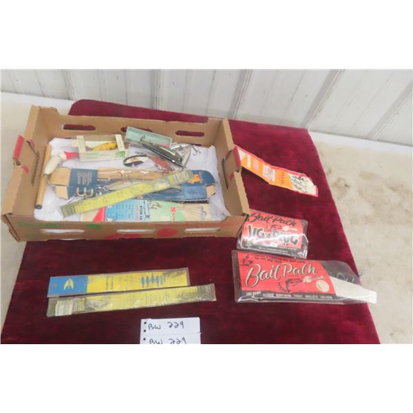 Vintage Fishing Lures, Lines and Hooks Lot: Bait Patch, Jug-a-Plug, Williams and More