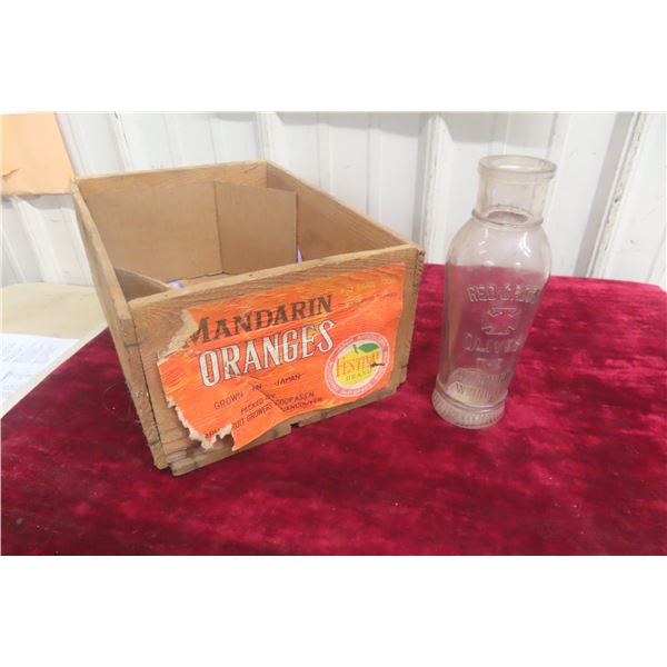 Rare Antique Dyson Co. Winnipeg Red Cross Brand Olives Light Purple Glass Bottle and Wood Oranges B