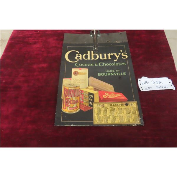 1926 Cadbury's Cocoas and Chocolates General Store Advertising Calendar and Clipboard Wall Hanger