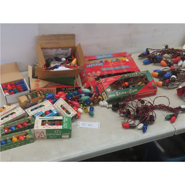 Vintage Christmas Light Strings (Some with Original Boxes) and Extra Bulbs