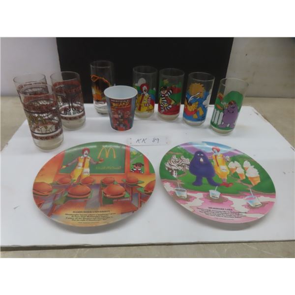7 McDonald's Glasses, 2 McDonald's Plastic Plates Plus More