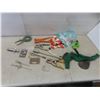 Image 1 : Calf Feeder Muffs, Tagger with Tags, Vintage Veterinary Instruments – Teat Slitter, Syringe and Mor