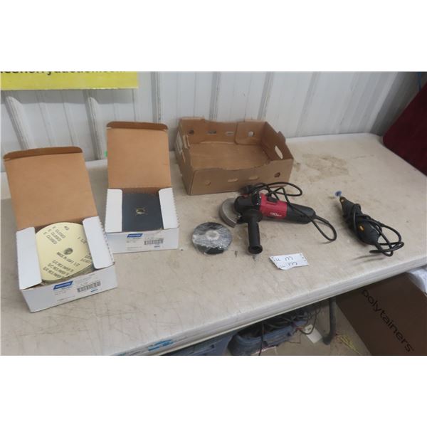 Hyper Tough Power Angle Grinder with Extra Disks, Mastercraft Rotary Tool & 2 Boxes of 7" Sand Paper