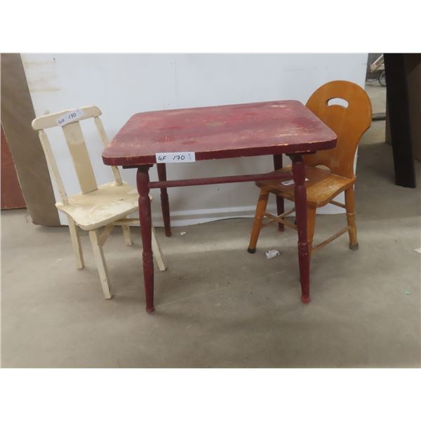 Vintage Children's Wood Table and 2 Chairs – In Need of TLC – 19½" x 22" x 18"