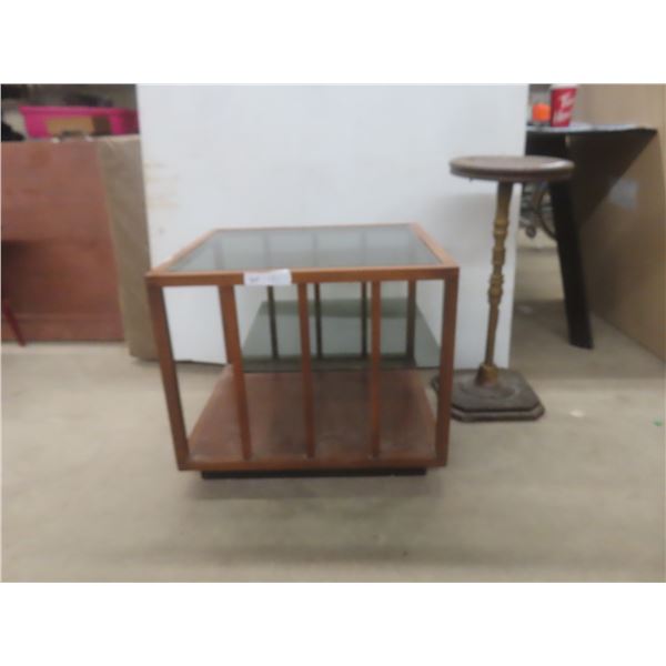 End Table with Glass Top – 20" x 22" x 24" and Vintage Plant Stand – 27" H
