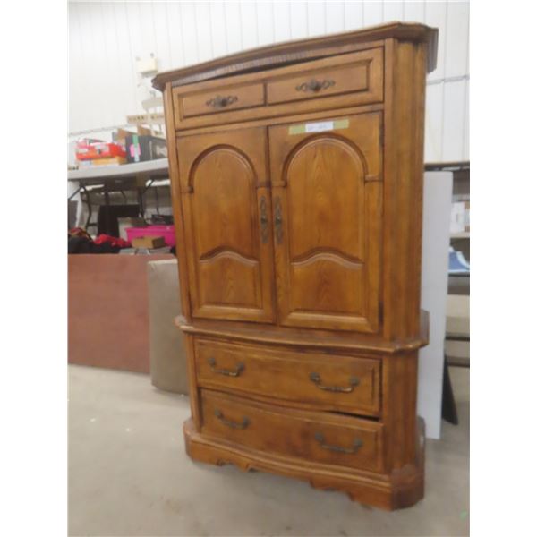 Oak-Style Armoire with Dual Upper Cabinets and Lower Storage Drawers – 63" x 41" x 20"
