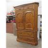 Image 1 : Oak-Style Armoire with Dual Upper Cabinets and Lower Storage Drawers – 63" x 41" x 20"