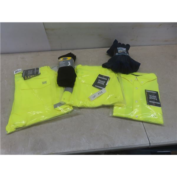 New Tough Duck Safety Wear — 2 Pairs Pants (Size Large), Shirt (Size XL) and 8 Pairs Socks,