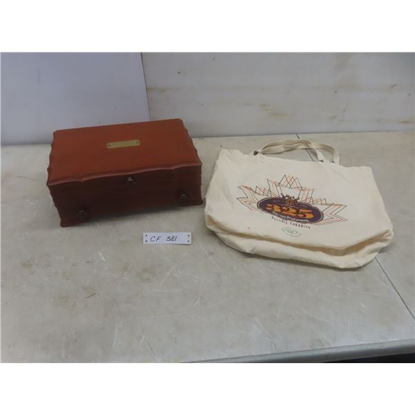 Wooden Jewelry Case and Hudson's Bay / Eaton's 1670–1995 Commemorative Cloth Bag