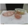 Image 1 : Pink Depression Glass Divided Platter, Vintage Pink Glass Pitcher and Pyrex Casserole Dish