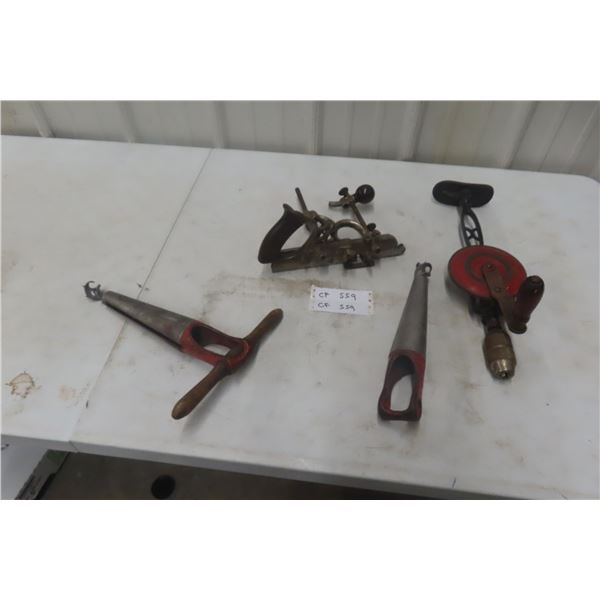 Antique Tools — Press Drill, Stanley No. 45 Plane and Tap Borer