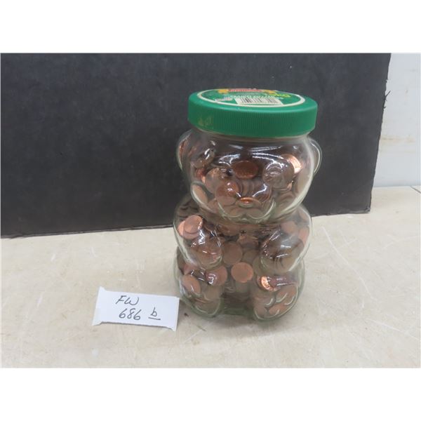 Kraft Peanut Butter Teddy Bear Jar Full of Pennies