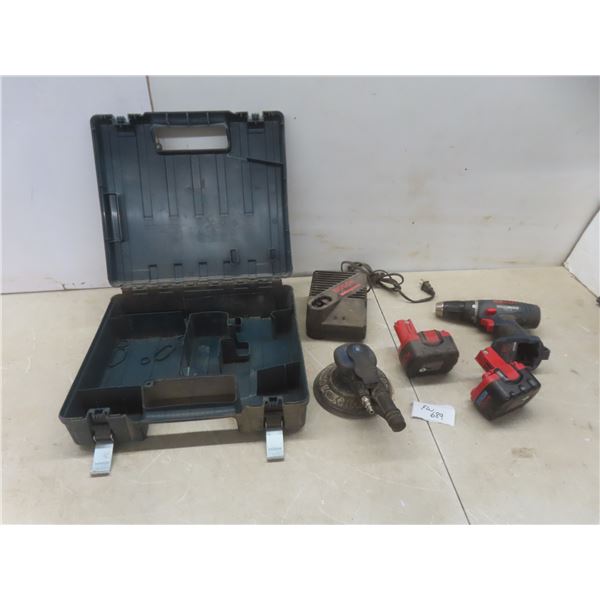 Bosch 14.4V Cordless ½" Drill/Driver with 2 Batteries, Charger and Case, plus Air Orbiter Sander