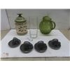 Image 1 : Le Creuset 4 Espresso Cups with Saucers, Temptations Old World Green Cookie Jar with Flower Knob, V