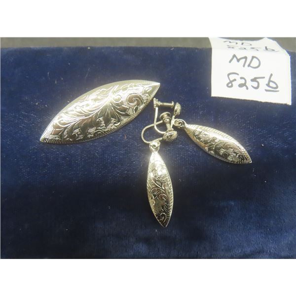 Sterling Silver Brooch and Matching Clip-On Earrings