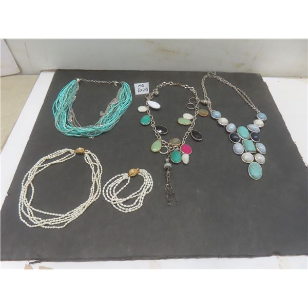 3 Statement Fashion Necklaces and Freshwater Pearl Necklace with Matching Bracelet