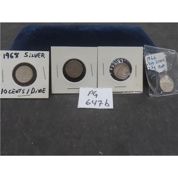 4 Canadian Silver Dimes — 1968, 1966, 1962 and 1945